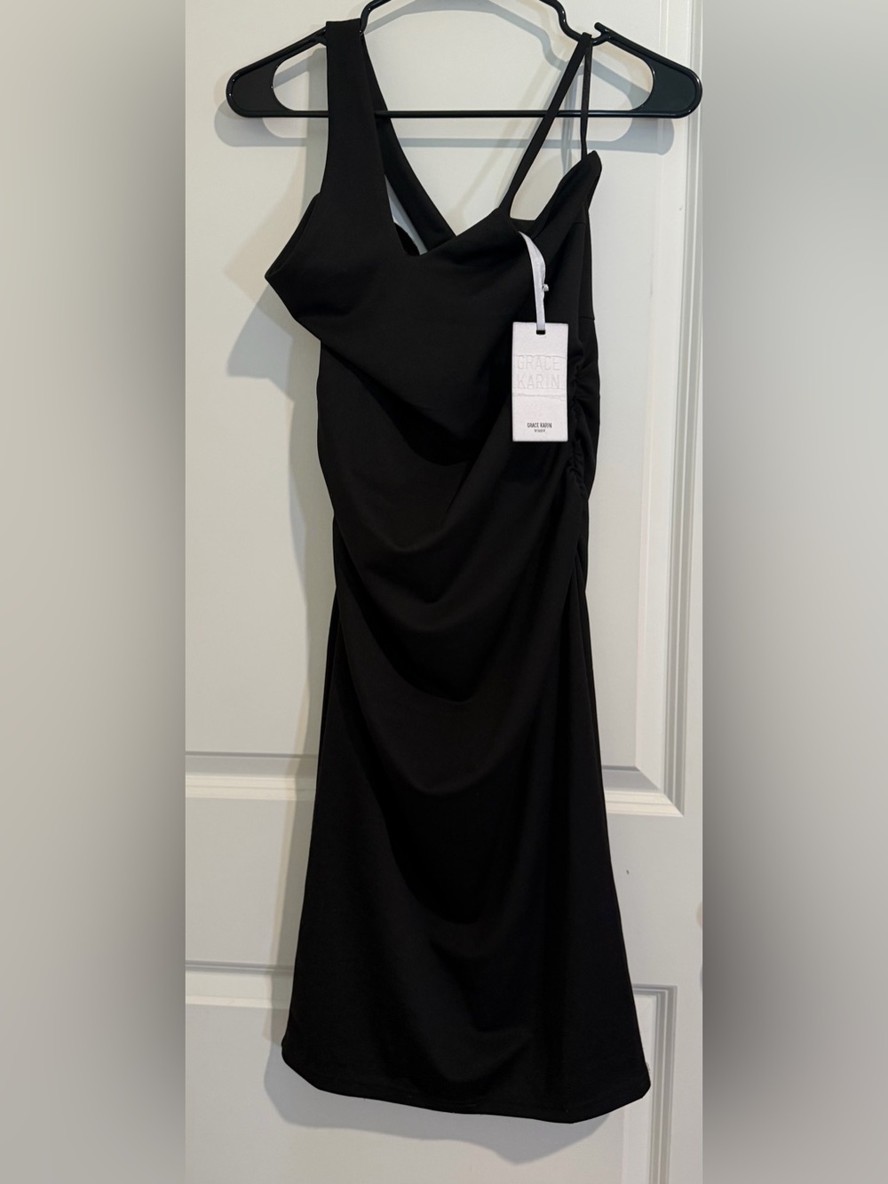 Grace Karin Black One-Shoulder Draped Cocktail Dress